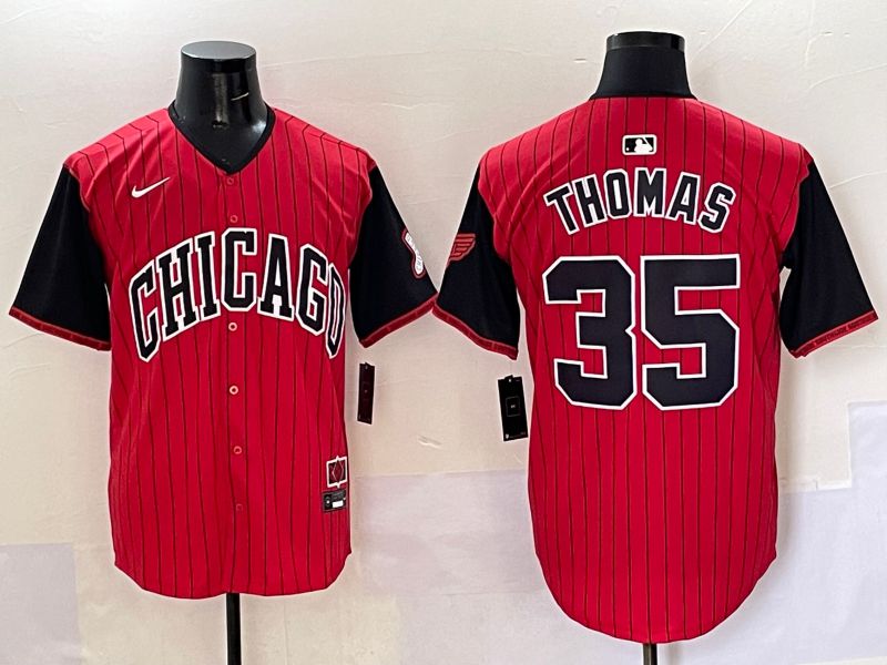 Men 2025 Chicago White Sox #35 Thomas Red Stripe Joint Name Nike MLB Jersey style 31